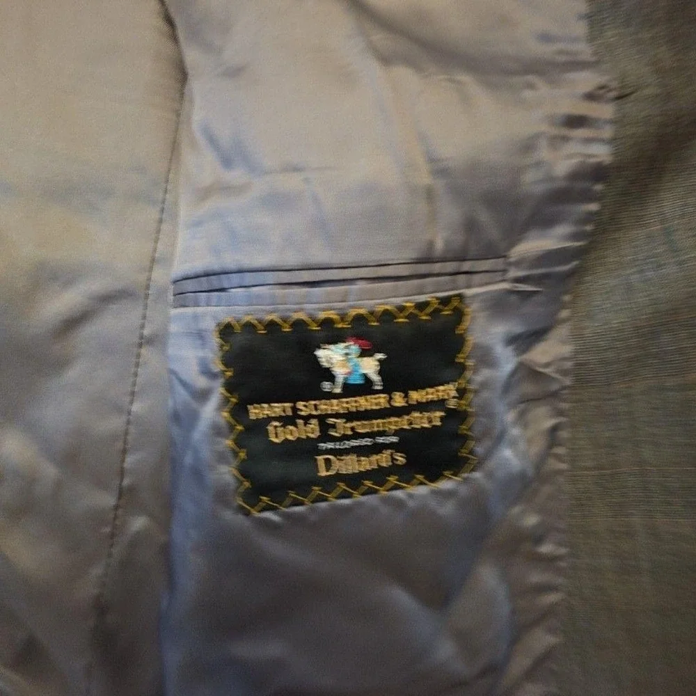 Hart Schaffner Marx Blazer Sport Coat Mens 46 Gray Wool Check Classic Jacket
